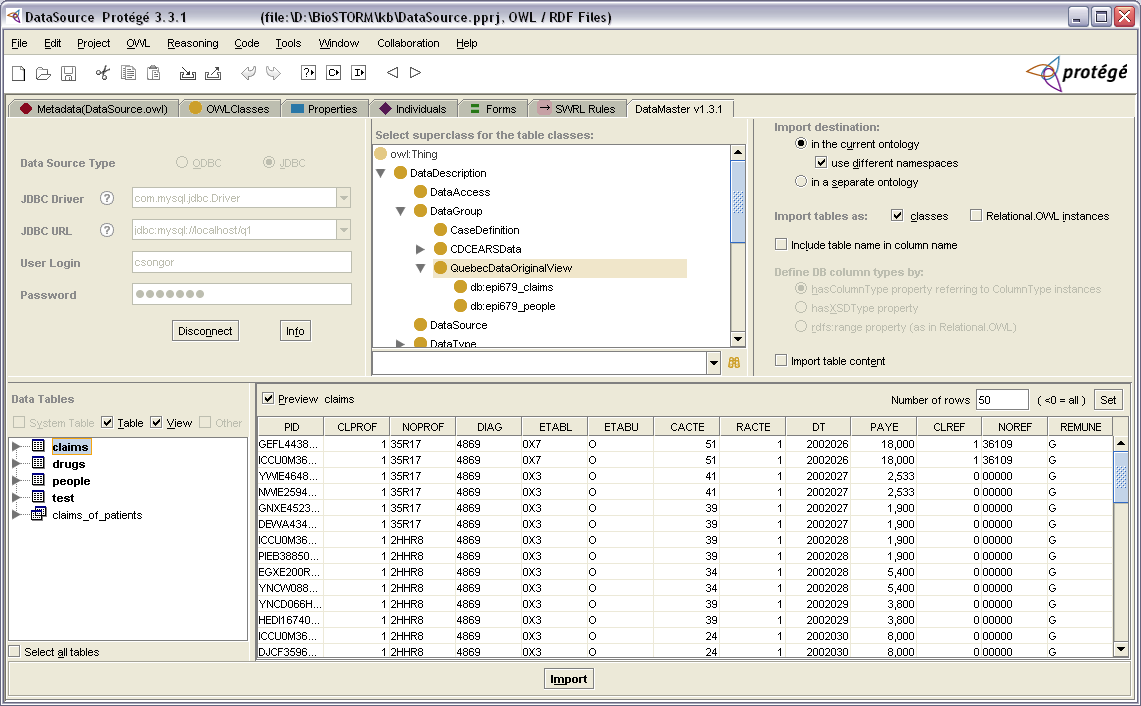 DataMaster plug-in for Protege